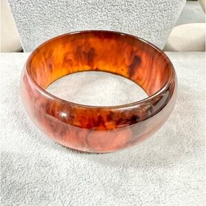 Vintage Root Beer Bakelite Swirled Wide Bangle Bracelet
